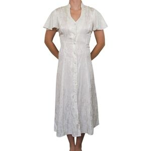 Vintage 80s Benson and Smith White Floral Button Midi Dress